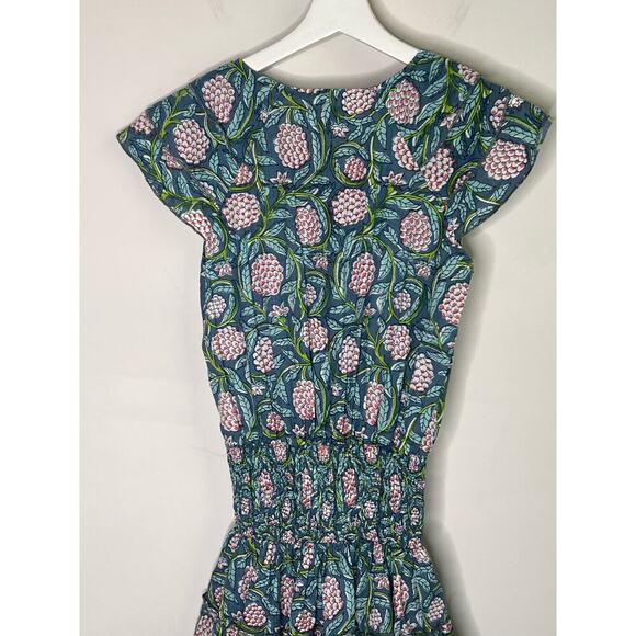 Perry Walker Virginia Floral Flutter Sleeve Smocked Mini Blouson Dress Green 1/S - Picture 7 of 8